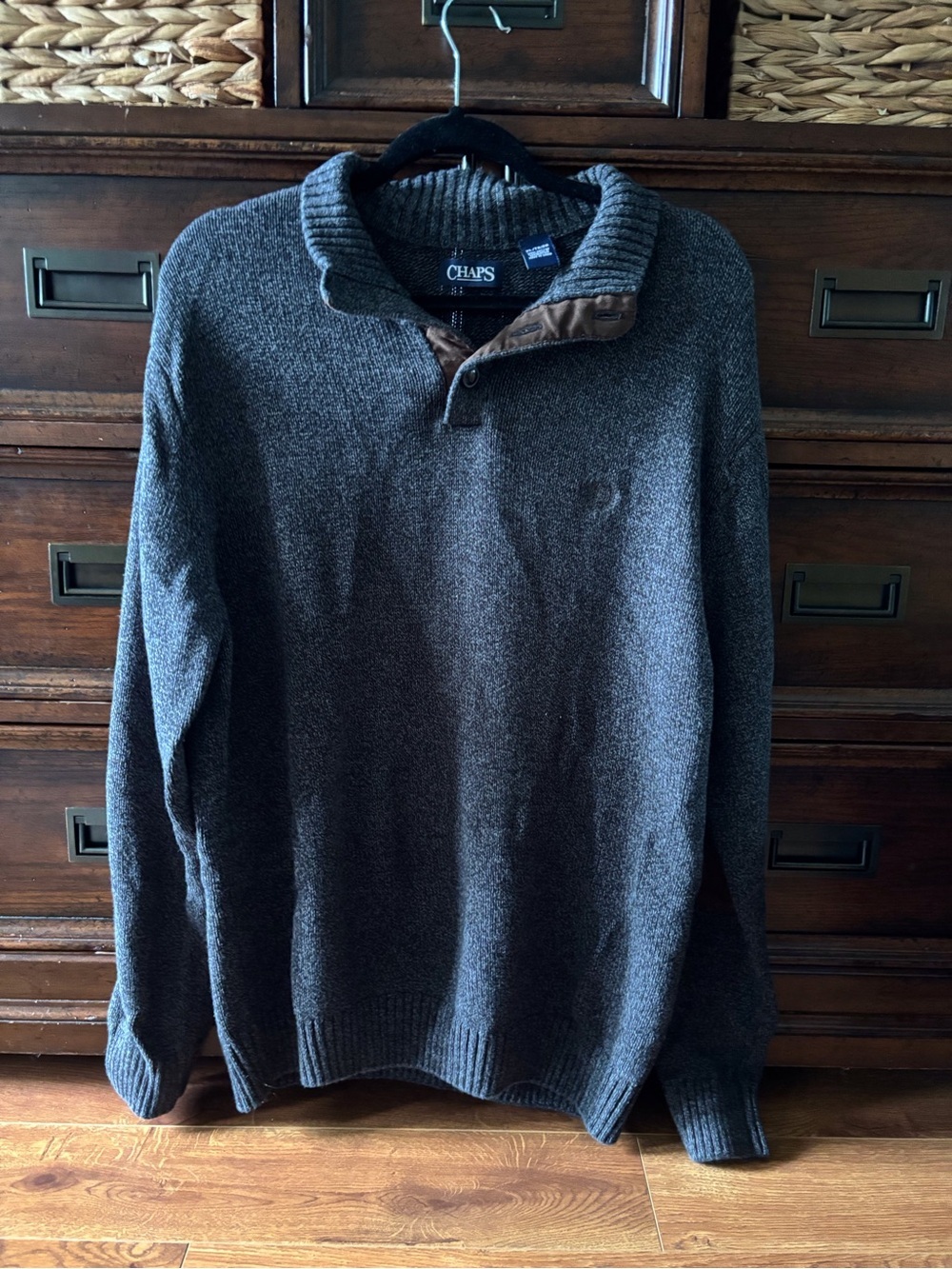 Chaps Men's Charcoal Shawl Collar Half-Zip KNIT Sweater in size XL